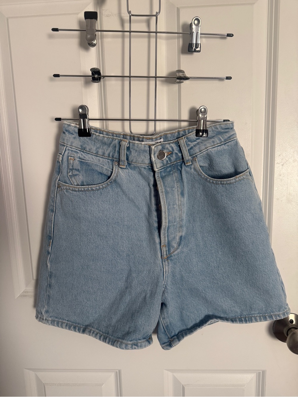 Zara Light Blue High-Rise Denim Shorts